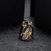 Load image into Gallery viewer, 925 Sterling Silver Art Jewelry Handmade Loving Bird Nature Amethyst Woman’s Adjustable Statement Cocktail Ring
