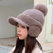 Load image into Gallery viewer, Winter Women Ear Protection Baseball Cap Letters Thickened Fur Ball Caps Fashion Knitting Warm Ladies Duck Tongue Hat
