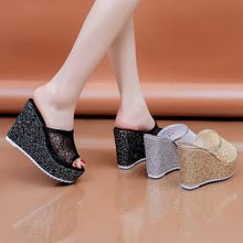 Load image into Gallery viewer, Bling Golden Women Slippers Summer Shoes Platform(4cm) Outside Fitting-room 11cm High Heels Wedges
