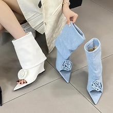 Load image into Gallery viewer, Street Style Design Flowers Peep Pointed Toe Women Ankle Boots Sandals Fashion Wedges High Heels Ladies Shoes
