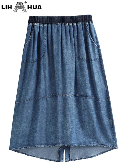 Women's Plus Size Denim Skirt Spring Chic Elegant Skirt For Chubby Women Cotton Woven Skirt - Shop & Buy