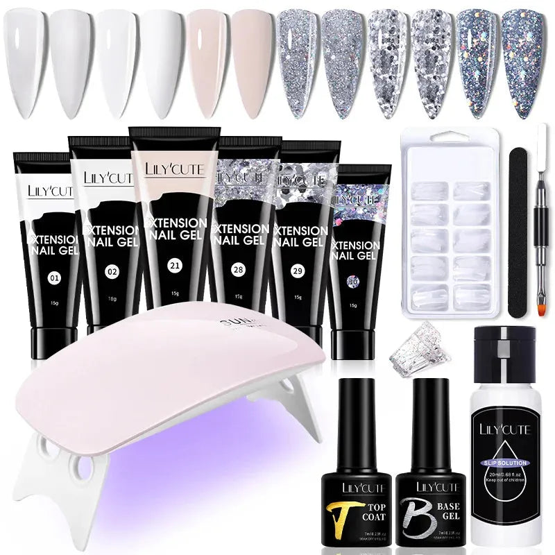 15ml Nail Extension Gel Set With UV Lamp Full Manicure Set Slip Solution Nail Art Quick Extension Gel Tool Set - Shop & Buy