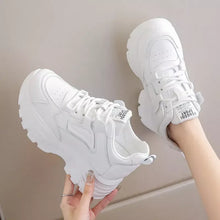 Load image into Gallery viewer, White Platform Women&#39;s Sneakers Autumn Lace-Up Thick Bottom Sports Shoes Woman Pu Leather Breathable Casual Shoes
