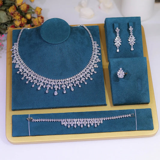 New Jewelry Sets Leaf Design Bridal Necklace Earring Set 5A Cubic Zirconia Femme Ladies Wedding Accessories