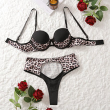 Load image into Gallery viewer, Sexy Leopard Lingerie Two Pieces Sets Fashion Patchwork Hollow Out Underwear Suits
