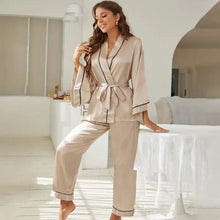 Load image into Gallery viewer, 2 Piece Set Women Pajamas Satin Sleepwear Long Flared Sleeve and Long pant
