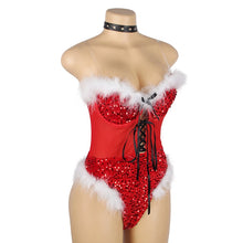 Load image into Gallery viewer, Red Christmas Erotic Bodysuits Plush Sequin Romper Costumes Teddy Sexy Body Lingerie Women Jumpsuits Overalls One Pieces
