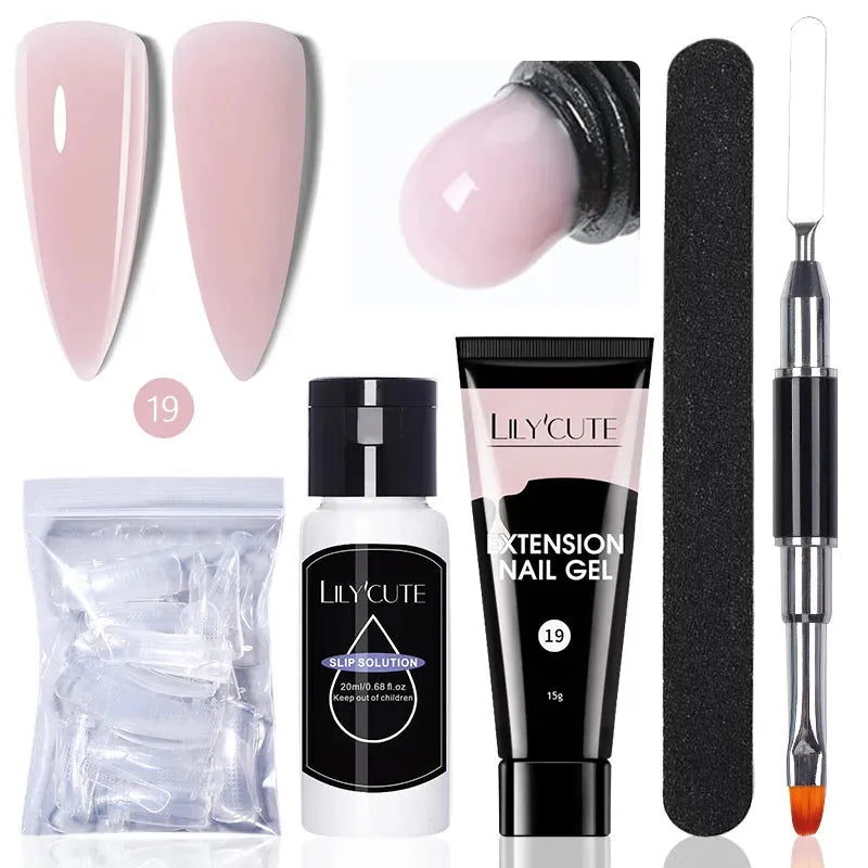 15ml Quick Extension Gel Nail Polish Kit White Nude Pink Acrylic Crystal UV Construction All For Manicure Nail Gel Set - Shop & Buy