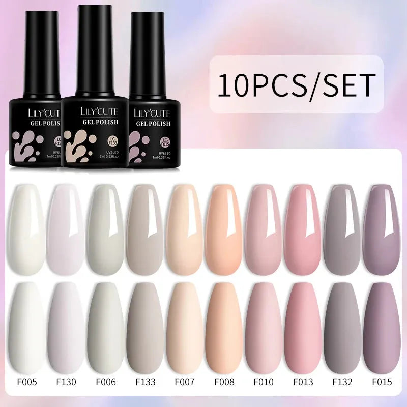 10PCS/Set Gel Nail Polish Brown Earth Coffee Color Series Gel Semi Permanent UV LED Gel Nail Art Soak Off Nail Gel Set - Shop & Buy