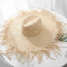 Load image into Gallery viewer, New Natural Raffia Hat Women Summer Hand Woven Straw Hat Gilrs Holiday Sun Hat Wide Brim Sun Hat
