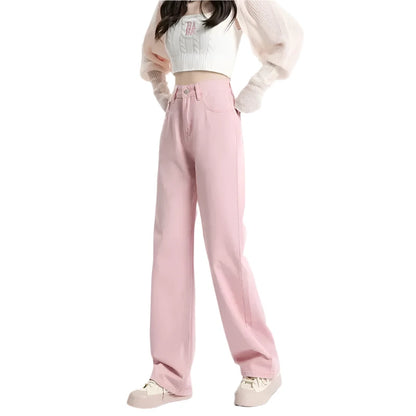 Long Trousers Casual Denim Pants Simple Female Spring Straight Loose Women's Wide Leg Jeans