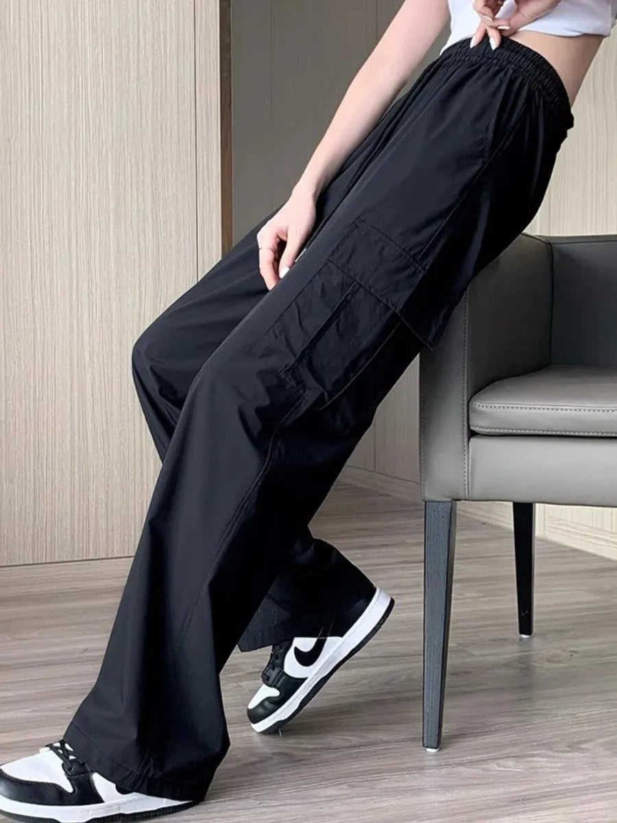 Women's Pants Workwear Leggings Summer Thin High Waisted Trousers Loose Quick Drying Sports Casual Wide Leg Pants American Style - Shop & Buy