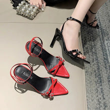 Load image into Gallery viewer, Red Pointed Toe Sandals Women Thin High Heels Ladies Narrow Band Summer Buckle Strap Gladiator Pumps
