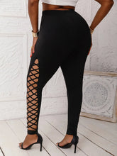 Load image into Gallery viewer, Plus Size  Leggings For Women Clothing with Lattice Cutouts Mid-Waisted Stretchy Solid Color
