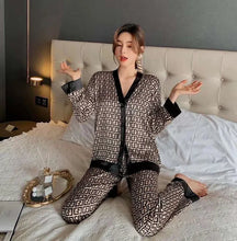 Load image into Gallery viewer, Women&#39;s Pajamas Set V Neck Design Luxury Cross Letter Print Sleepwear
