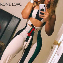 Load image into Gallery viewer, Women Skinny Striped Colorblock Lace up Cutout Bandeau Jumpsuit Summer Sexy Romper Jumpsuit
