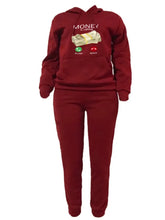 Load image into Gallery viewer, Plus Size Two Piece Sets Money Letter Print Kangaroo Pocket Tracksuit Set
