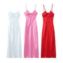 Load image into Gallery viewer, Summer new beach style fashion temperament elegant satin texture ruffled sling midi dress
