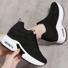 Load image into Gallery viewer, Women Knit Lace Up Platform Shoes Air Cushion Sneakers 8 cm Height Wedge Sneakers
