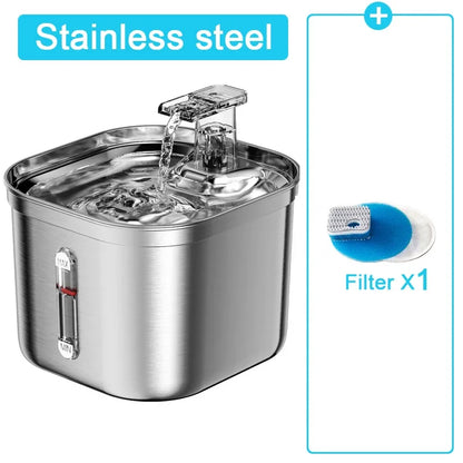 2.2L/73oz Cat Water Fountain Stainless Steel Pet Water Fountain for Cats Inside 1Filters&Ultra-Quiet Pump Dog Pet Water Fountain