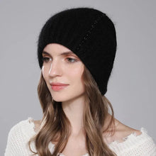 Load image into Gallery viewer, Women Angora Rabbit Fur Hat Winter Knitted Warm Beanies Fashion Luxury Designer Hats For Female With Pearl Diamond Cap
