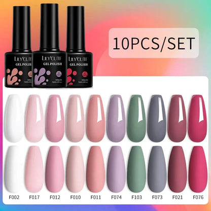 10Pcs/Set Nail Gel Polish Pink Glitter Scheme Popular Spring Colors Semi Permanent Soak Off UV LED Nail Art Gel Kit - Shop & Buy