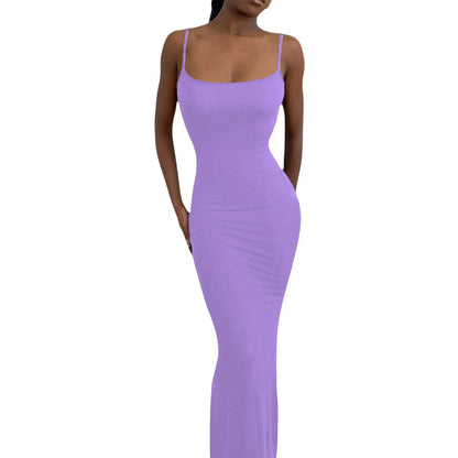 Women's Summer Sexy Party Club Slip Slim Dress Solid Color Spaghetti Strap Low Cut Fishtail Hem - Shop & Buy