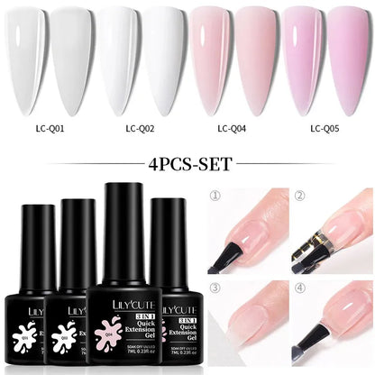 4PCs/Set Nail Extension UV Nail Gels Set Clear Nude Semi-permanent Quick Extension Set Nail Art Acrylic Gel Polish - Shop & Buy