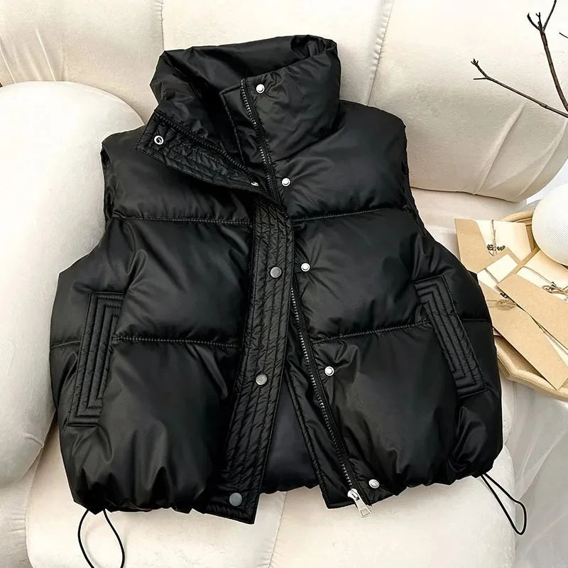 Women Winter Warm Waistcoat Ladies Sleeveless Stand Collar Coats Outerwear Casual Lightweight Puffer Vest Jackets - Shop & Buy