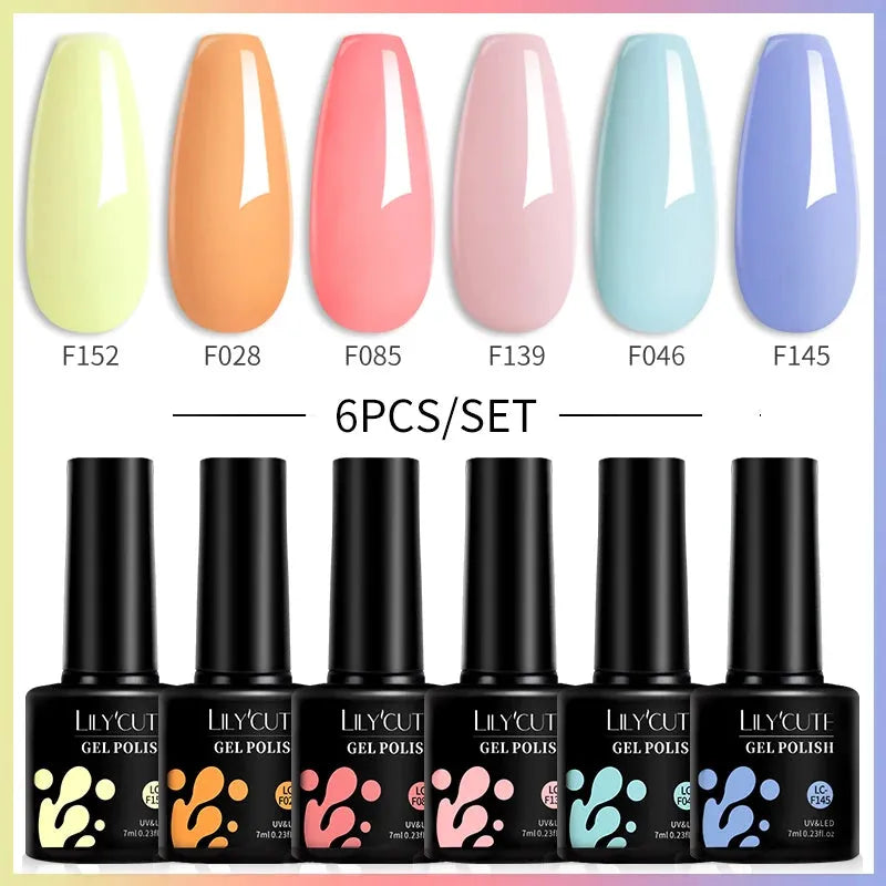 6Pcs/Set Macaron Color Gel Nail Polish Set Kit Spring 6 Colors UV LED Nail Art Gel Vernis Semi Permanent Base Top Coat - Shop & Buy