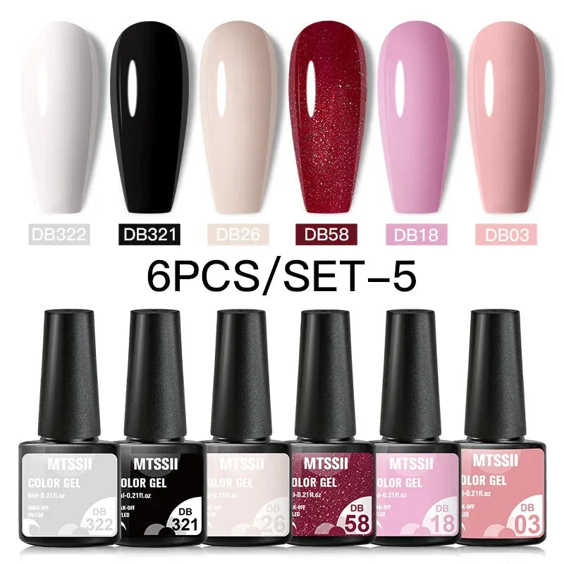 6PCS/SET Color Nail Gel Polish Set Kits  Base Top Coat  Varnish Soak Off UV Gel LED Semi Permanent All For Manicure Nail Art - Shop & Buy