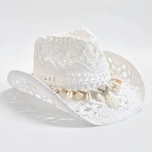 Load image into Gallery viewer, Summer Hand Woven Straw Hat for Women Shell Decoration Holiday Beach Sun Hat
