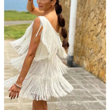 Load image into Gallery viewer, Fashion One-Shoulder Tassel Evening Party Dresses Sexy Sleeveless Backless Bodycon Mini Dress
