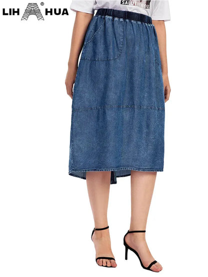 Women's Plus Size Denim Skirt Spring Chic Elegant Skirt For Chubby Women Cotton Woven Skirt - Shop & Buy