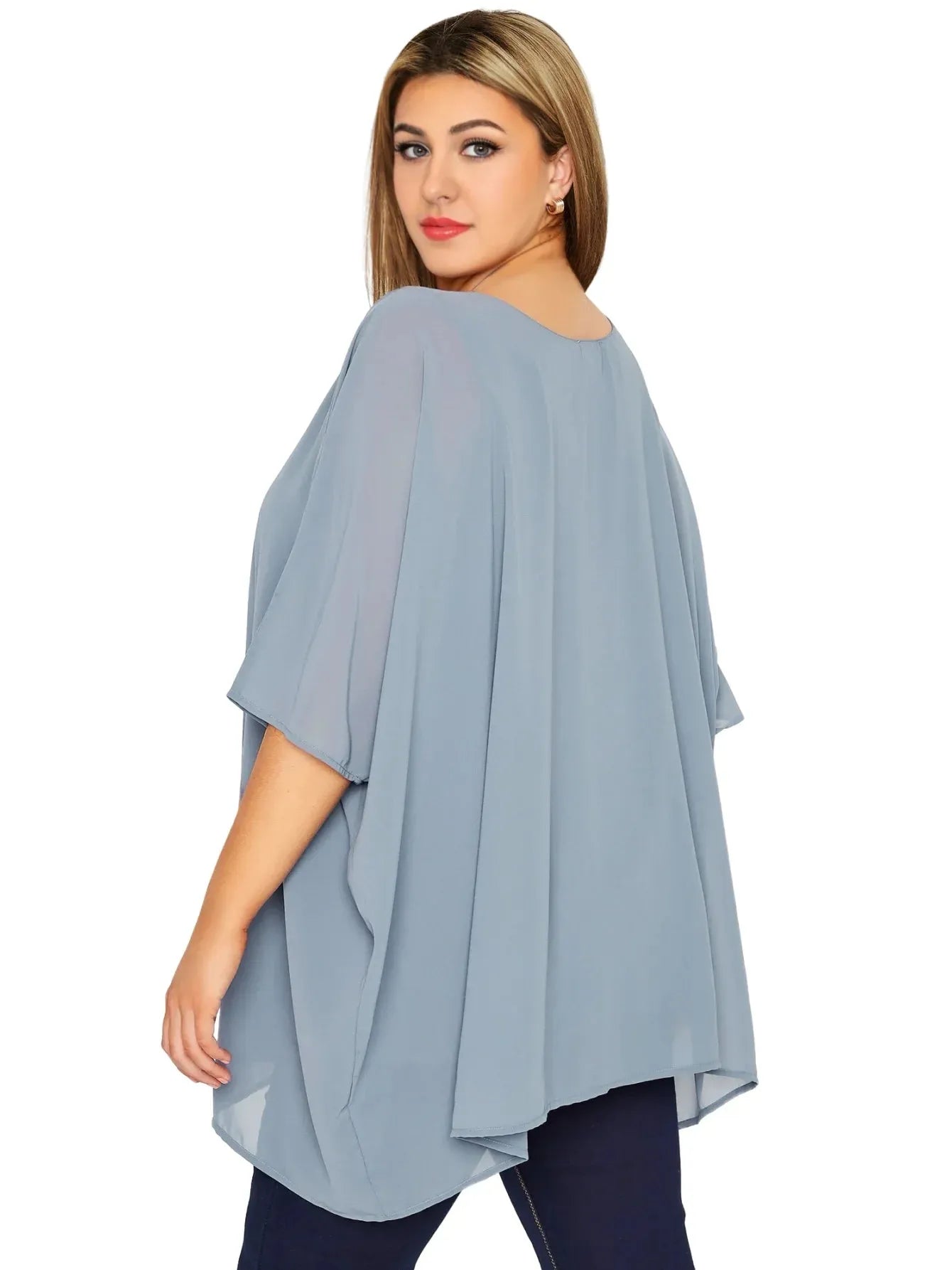 Womens Plus Size Elegant Summer Blouse Batwing Sleeve Oversized Chiffon Blouse Scoop Neck Large Size - Shop & Buy