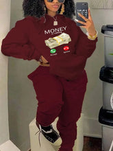 Load image into Gallery viewer, Plus Size Two Piece Sets Money Letter Print Kangaroo Pocket Tracksuit Set
