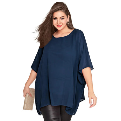 Womens Plus Size Elegant Summer Blouse Batwing Sleeve Oversized Chiffon Blouse Scoop Neck Large Size - Shop & Buy