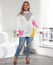 Load image into Gallery viewer, Winter Patchwork Plus Size Sweater Women O-Neck Large Pullover Lady Casual Loose Oversize Jumper Big Jerseys Curvy Knitwear
