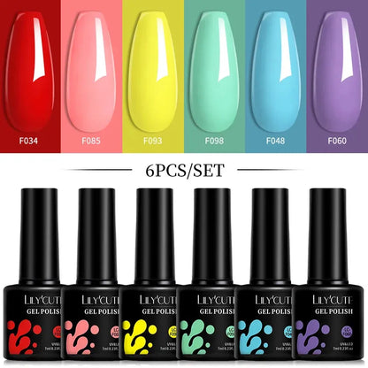 6Pcs/Set Macaron Color Gel Nail Polish Set Kit Spring 6 Colors UV LED Nail Art Gel Vernis Semi Permanent Base Top Coat - Shop & Buy