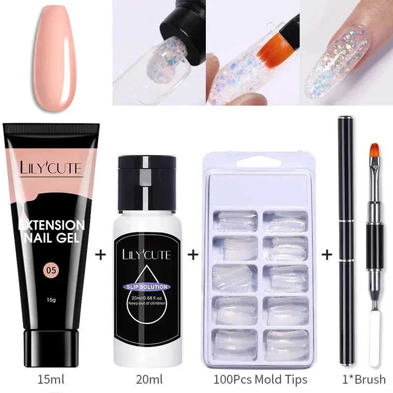 15ml Quick Extension Gel Nail Polish Kit White Nude Pink Acrylic Crystal UV Construction All For Manicure Nail Gel Set - Shop & Buy