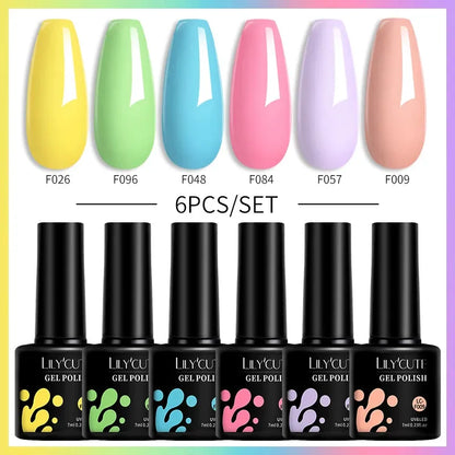 6PCS/SET Color Nail Gel Polish Set Kits Base Top Coat Varnish Soak Off UV Gel LED Semi Permanent All For Manicure - Shop & Buy