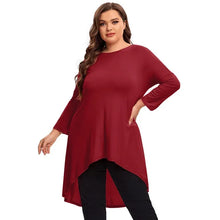 Load image into Gallery viewer, Plus Size Long Sleeve Elegant Spring Autumn Tunic Tops Women Long Hi Low Fit Flare Swing Blouse Large Size
