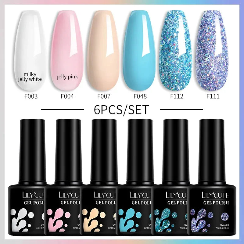 6PCS/SET Color Nail Gel Polish Set Kits Base Top Coat Varnish Soak Off UV Gel LED Semi Permanent All For Manicure - Shop & Buy