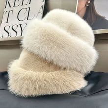 Load image into Gallery viewer, Fluffy Fur Bucket Hat For Women Plush Fisherman Hat Warm Women&#39;s Winter Hat Thicken Cold Snowy Day Panama Cap
