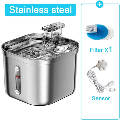 2.2L/73oz Cat Water Fountain Stainless Steel Pet Water Fountain for Cats Inside 1Filters&Ultra-Quiet Pump Dog Pet Water Fountain