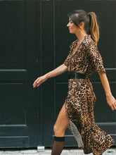 Load image into Gallery viewer, Fashion Leopard Print Long Sleeve Dress For Women V-neck Side Split Casual Loose Dresses
