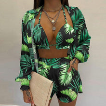 Load image into Gallery viewer, Prowow Women Beach Outfits Bikinis Shorts Long Sleeve Blouses Three Piece Summer Lady Clothing Set Fashion Print Female Suits