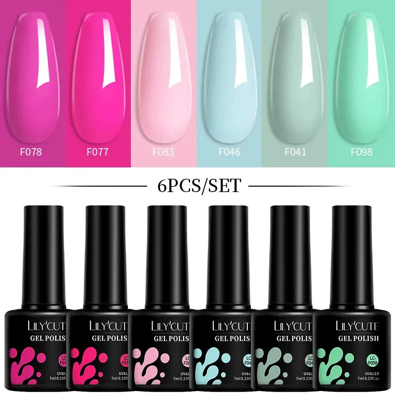 6Pcs/Set Macaron Color Gel Nail Polish Set Kit Spring 6 Colors UV LED Nail Art Gel Vernis Semi Permanent Base Top Coat - Shop & Buy