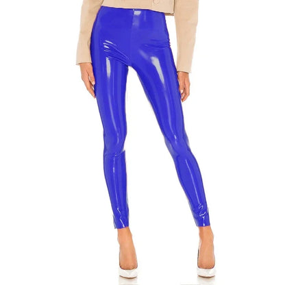 High Waist Faux Latex Seameless Legging Women Bodycon Shiny Patent Leather Trousers Ladies PVC Stretch Slim Cropped Pants