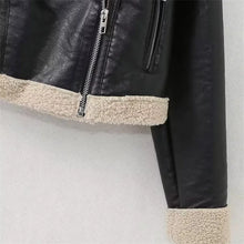 Load image into Gallery viewer, Autumn and Winter New Lapel Fashion Versatile Zipper Pocket Polar Fleece Double-sided Leather Short Jacket
